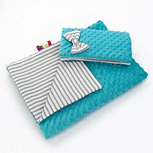 Warm Baby Blanket Dimple Cotton Quilt Pillow Double Sided 100X75cm Turquoise - Grey Stripes