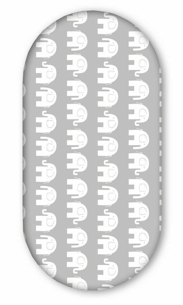 Cotton Fitted Baby Sheet Fit Moses Basket Pram 80X38cm - Elephants Grey
