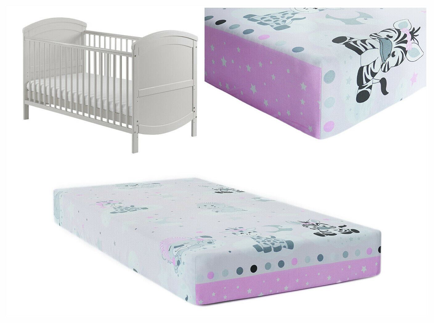 Baby Fitted Cot Sheet Printed Design 100% Cotton Mattress 120X60 cm Sweet Animals Pink