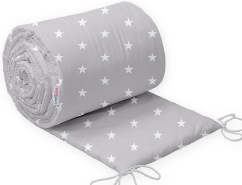 Padded Baby Bumper To Fit Cot 120x60 All Around 100% Cotton 360cm Small White Stars With Grey