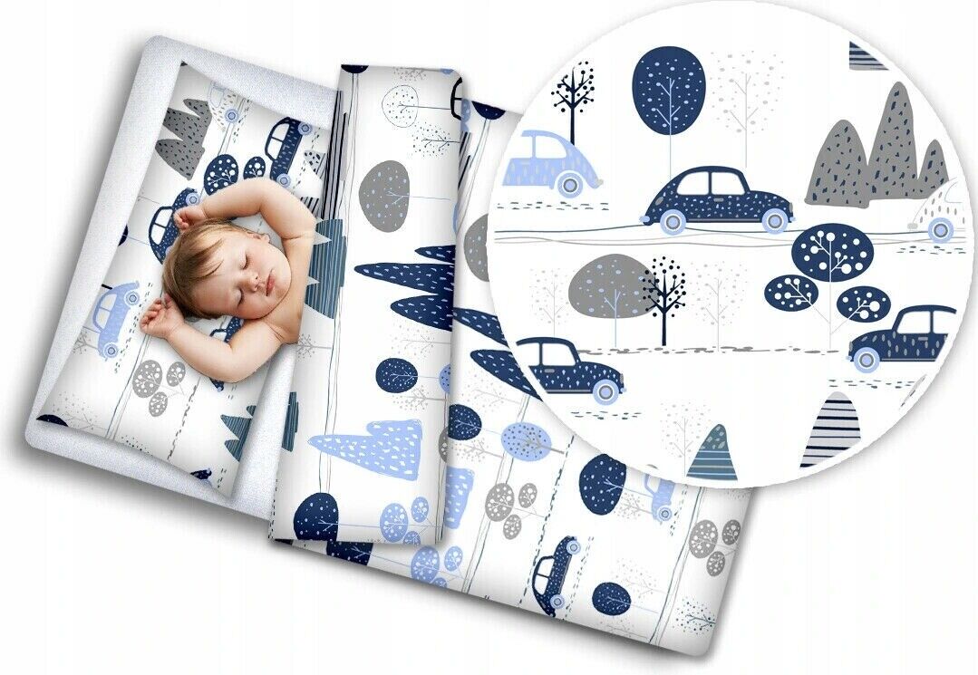 3Pc Baby Bedding Set Bumper Pillow Duvet Fit Cot 120x60cm Retro Cars