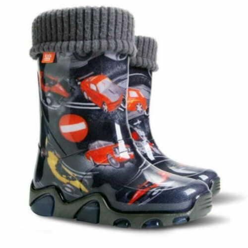 Wellies Kids Rain Snow Boots Removable Inner Lining Socks Wellington Cars