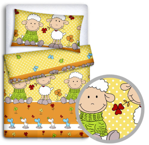 Baby 4Pc Bedding Set Pillow Duvet Quilt Fit Cotbed 140x70cm Sheep Yellow