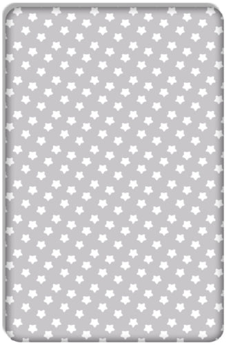 Baby Fitted Junior Bed Sheet Printed 100% Cotton Mattress 160X70cm Big White Stars On Grey