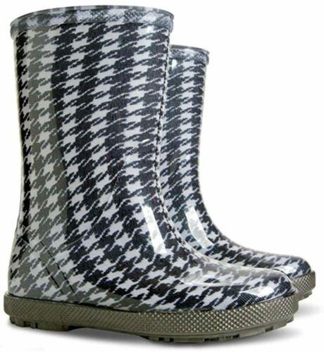 Wellies Kids Rain Snow Boots Removable Inner Lining Socks Wellington Checker