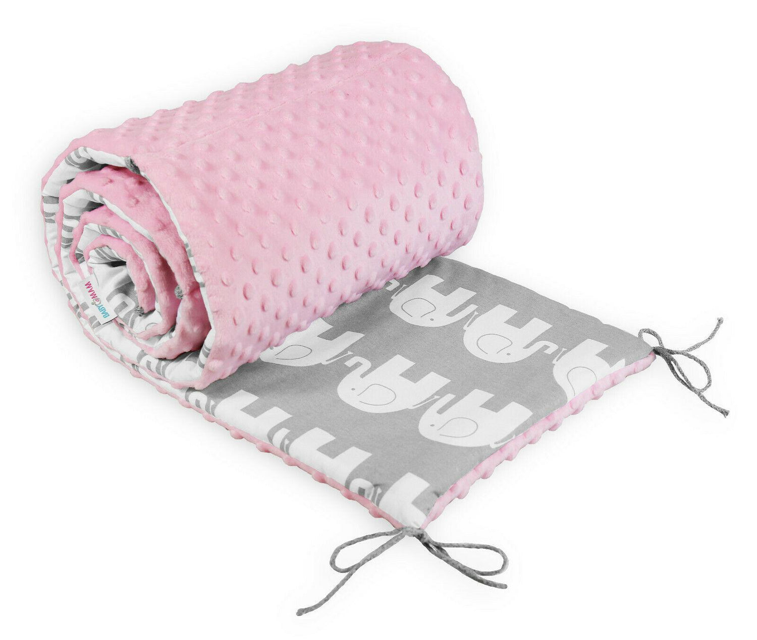 Baby Dimple Padded Bumper Nursery Protection Fit Cot Bed 140x70 190cm Pink / Grey Elephants