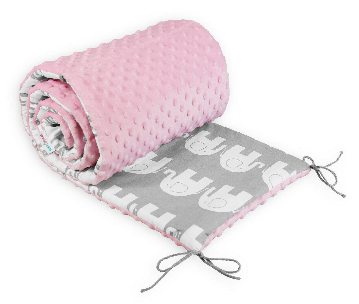 Baby dimple padded bumper nursery protection fit cot bed 140x70 190cm Pink / Grey elephants