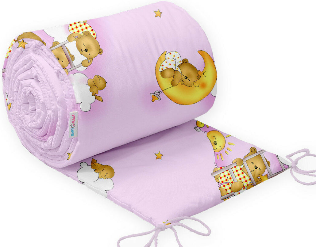 Baby Badded Bumper 180cm fit Cot 100% Cotton Ladder Pink