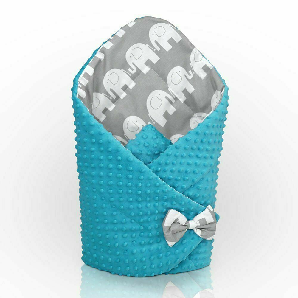 Baby Swaddle Wrap Newborn Dimple Cotton Infant Bedding Turquoise/ Elephants On Grey