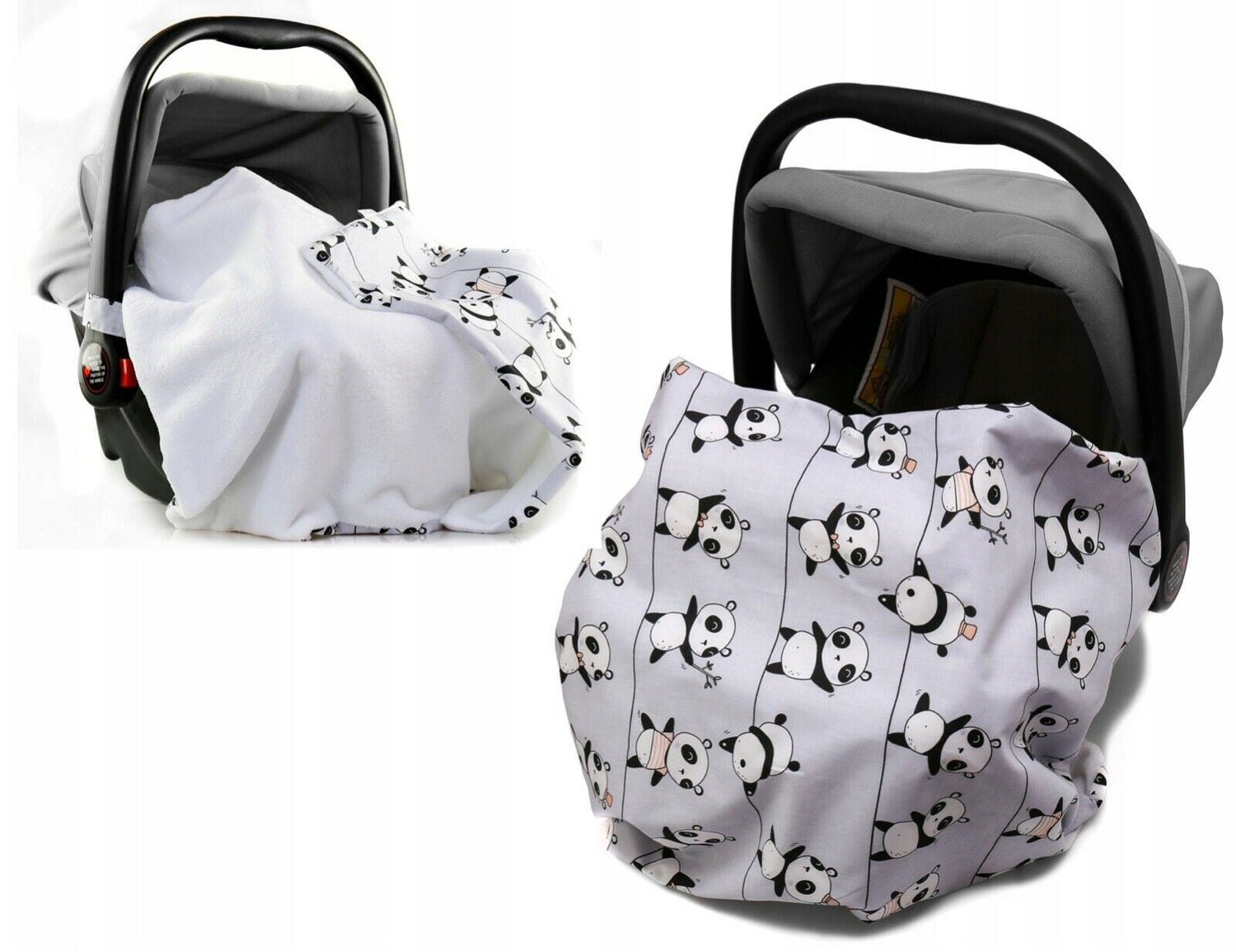 Car Seat Kids Baby Swaddle Travel Cotton Blanket 75X50cm Soft Wrap Double Sided White-Panda Grey