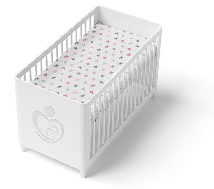Baby Fitted Cot Bed Sheet Printed 100% Cotton Mattress 140X70cm Grey Pink Stars