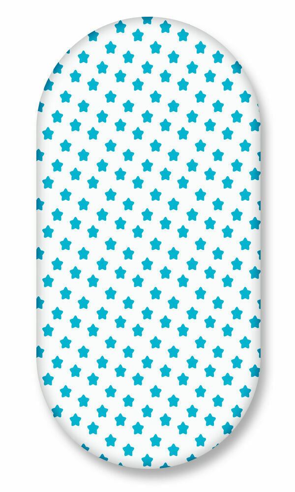 Cotton Fitted Baby Sheet Fit Moses Basket Pram 80X38cm Big Turquoise Stars On White