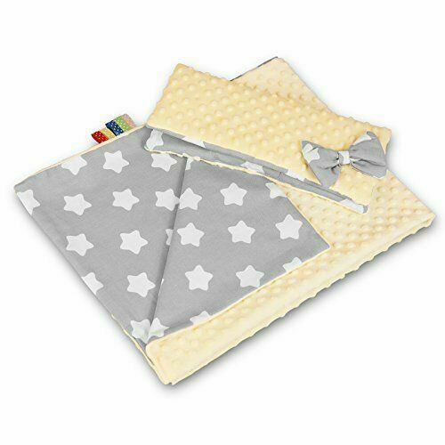 Warm Baby Blanket Dimple Cotton Quilt Pillow Double Sided 100X75cm Cream- Big White Stars On Grey