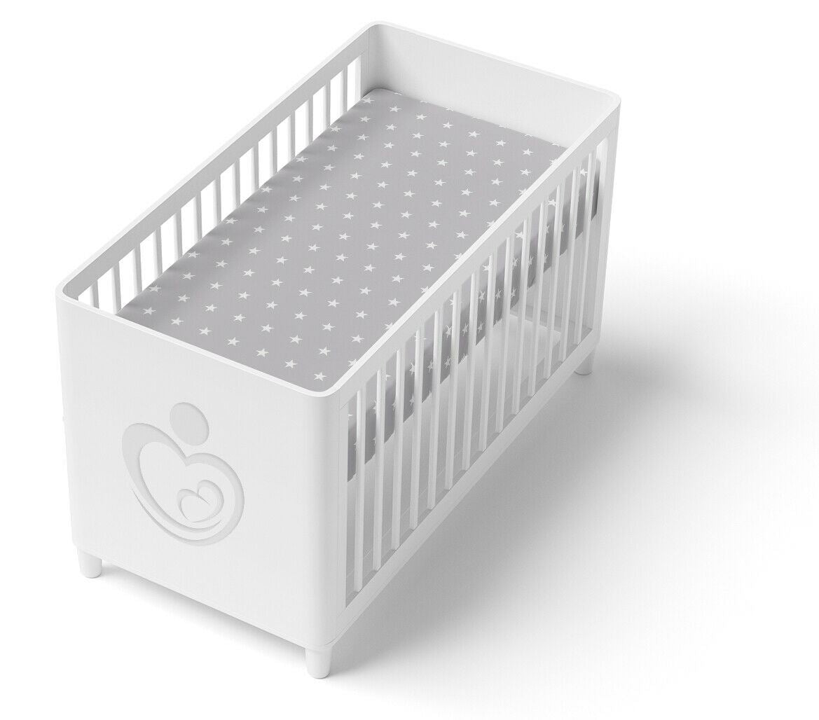 Super Soft Fitted Sheet Jersey Stretchy Cotton Fit Cot Bed 140/70cm Small Stars With Grey