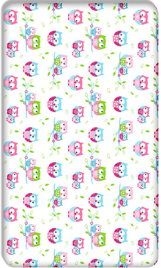 100% cotton fitted sheet printed design for baby crib 90x40cm Owls white