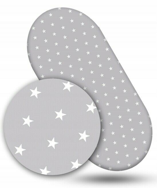 Super Soft Fitted Sheet Jersey Stretchy Cotton Fit Moses Basket 75X30 Small Stars With Grey