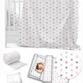 5Pc Bedding Set Nursery Pillow Duvet Bumper Fit Cot 120x60cm Grey Pink Stars