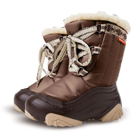DEMAR Baby Kids Snow Winter Boots Woollen Fur - Brown/Ecru