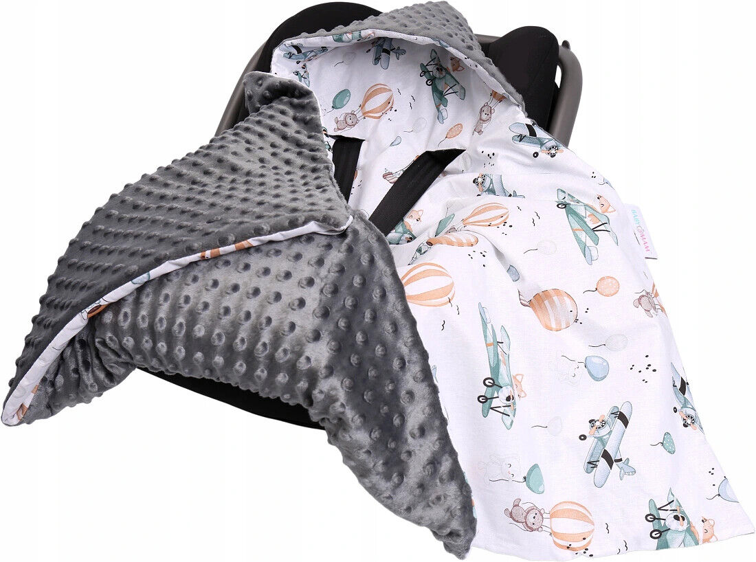 Baby Car Seat Hooded Blanket Double-sided GRAPHITE/ Dreamy Flight