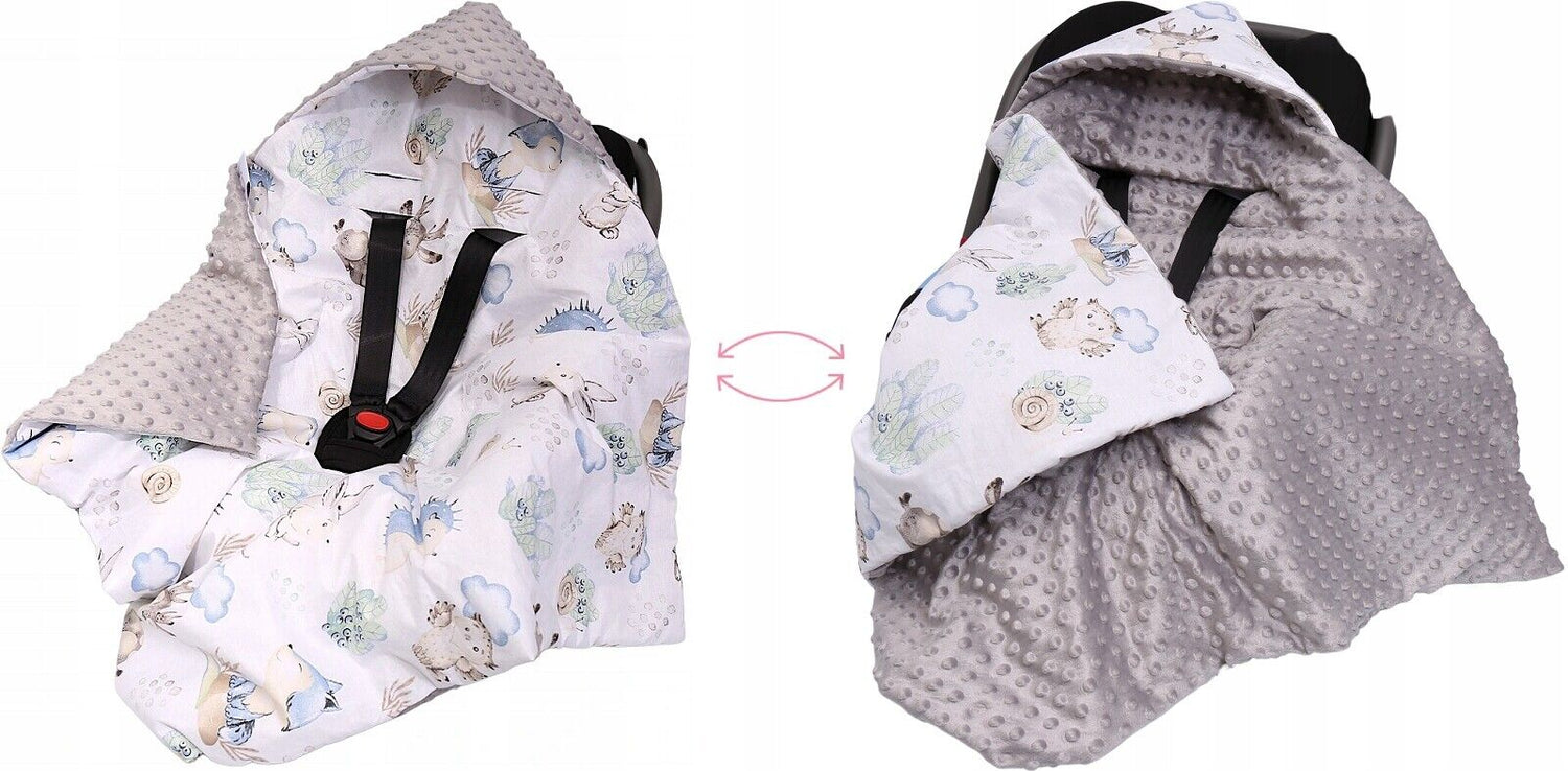 Minky hooded blanket GREY/ Wolf in the forest