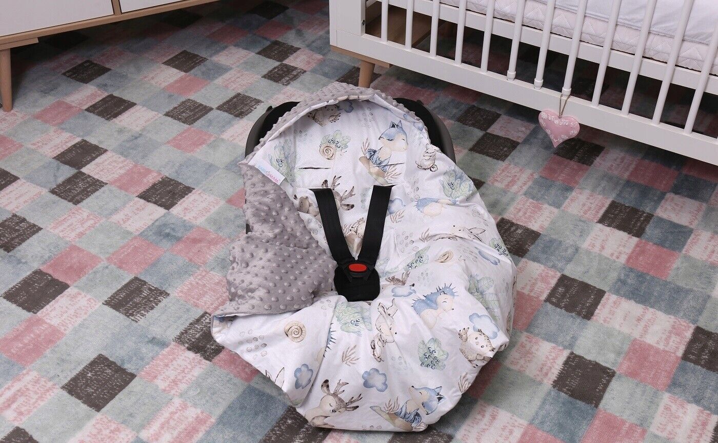 Minky hooded blanket GREY/ Wolf in the forest
