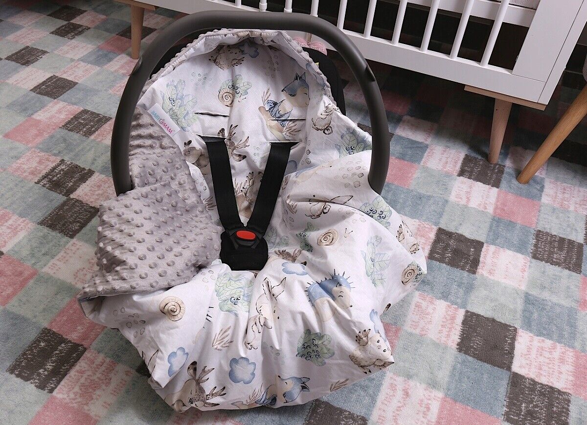 Minky hooded blanket GREY/ Wolf in the forest