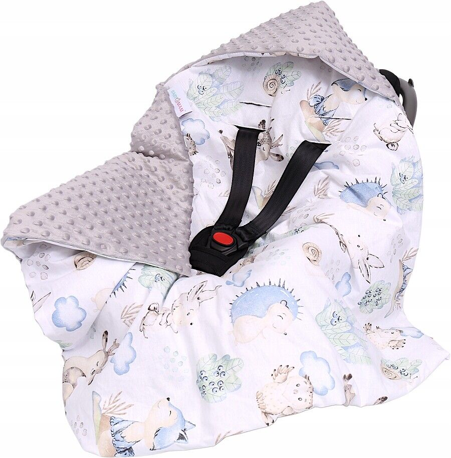 Minky hooded blanket GREY/ Wolf in the forest