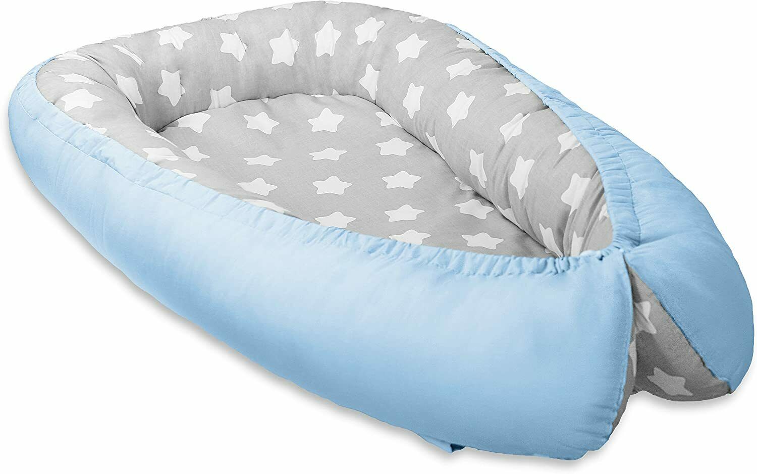 Baby Soft Cocoon Infant Reversible Sleep Nest Blue/ Big White Stars - MyHappy Baby