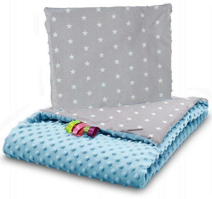 Warm Baby Blanket Dimple Quilt Pillow 100X75cm Blue - Small White Stars On Grey