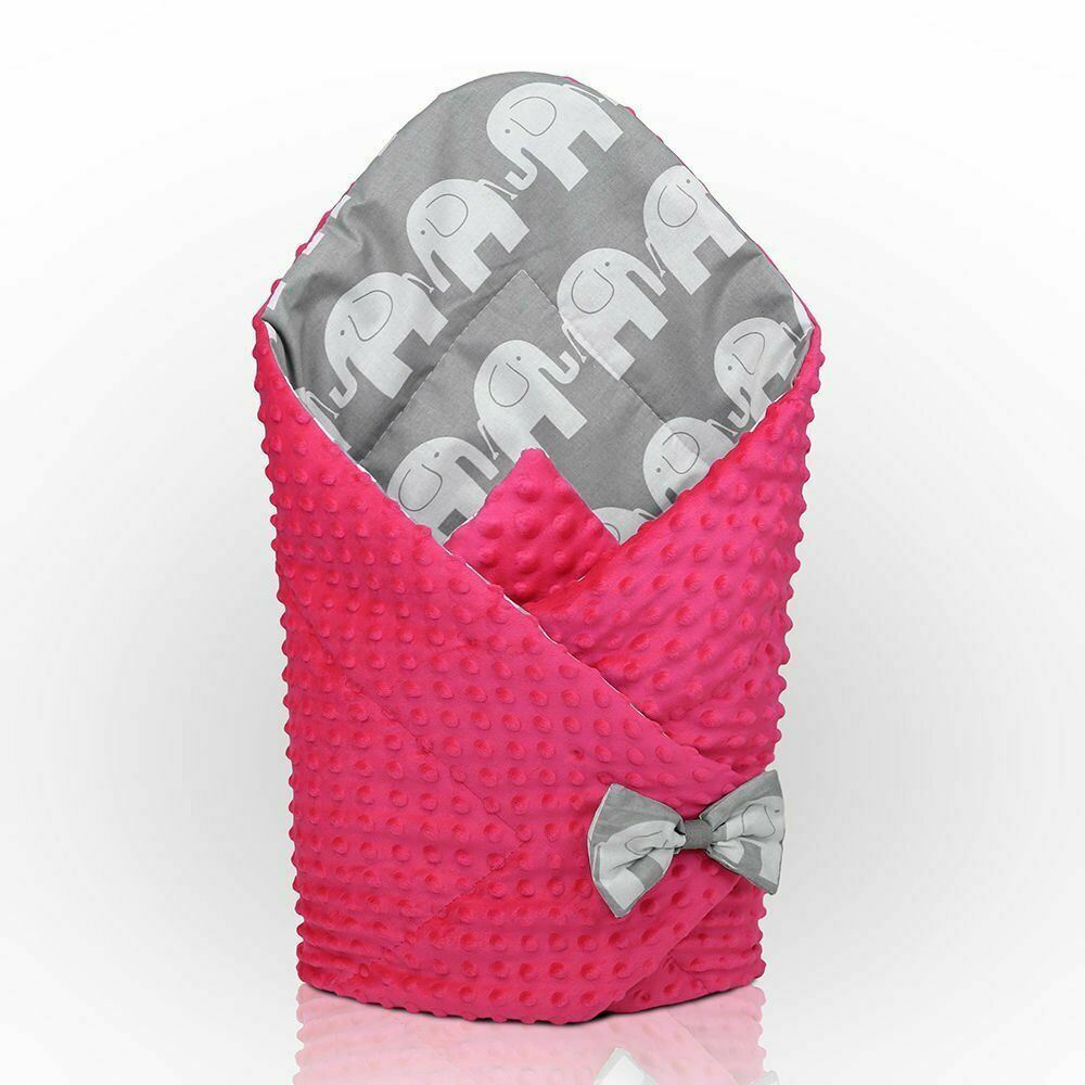Baby Swaddle Wrap Newborn Dimple Cotton Infant Bedding Pink/ Elephants On Grey