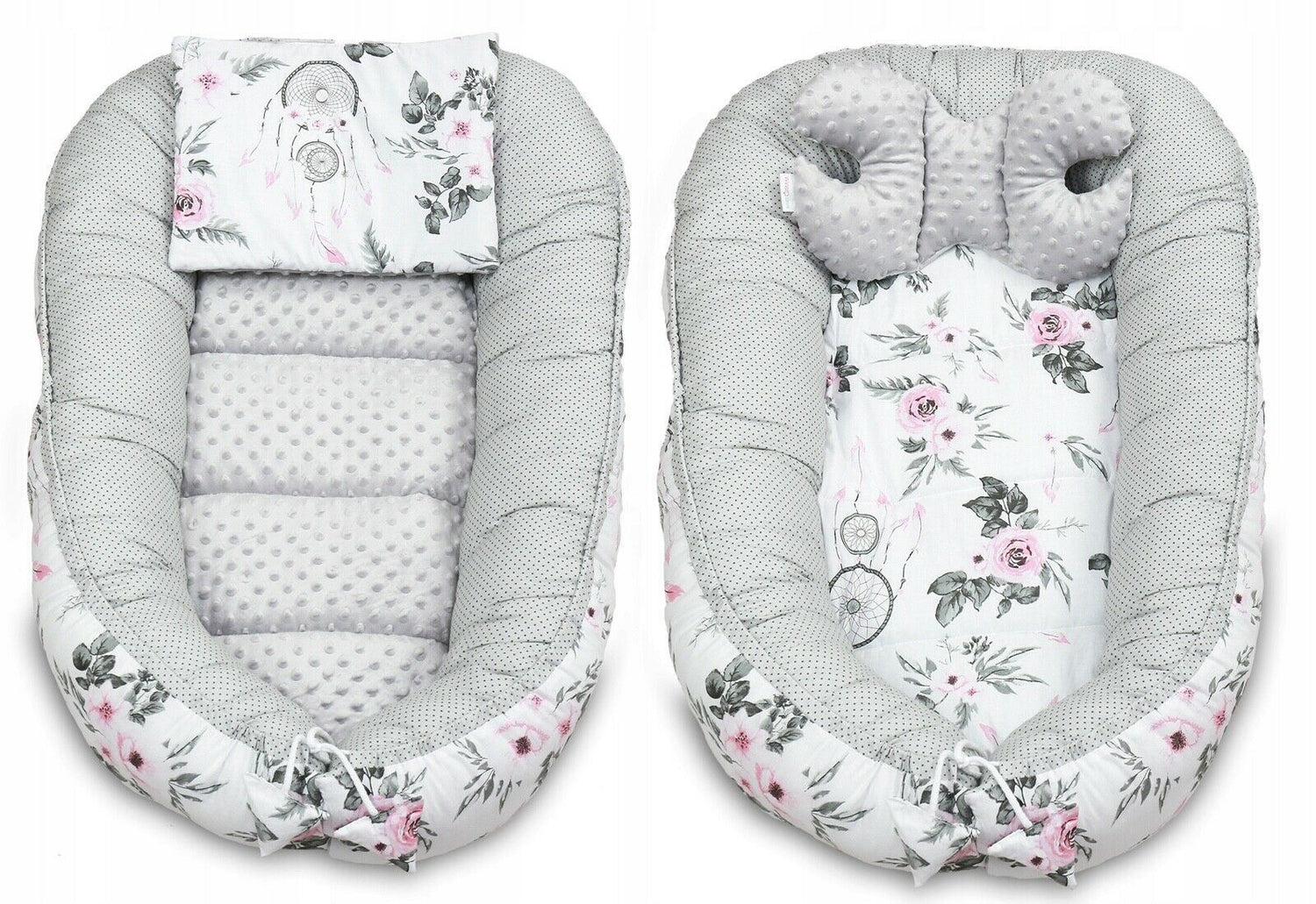 Baby 6pc Double-sided soft infant Cocoon White Dream Catcher/ Dots with Grey