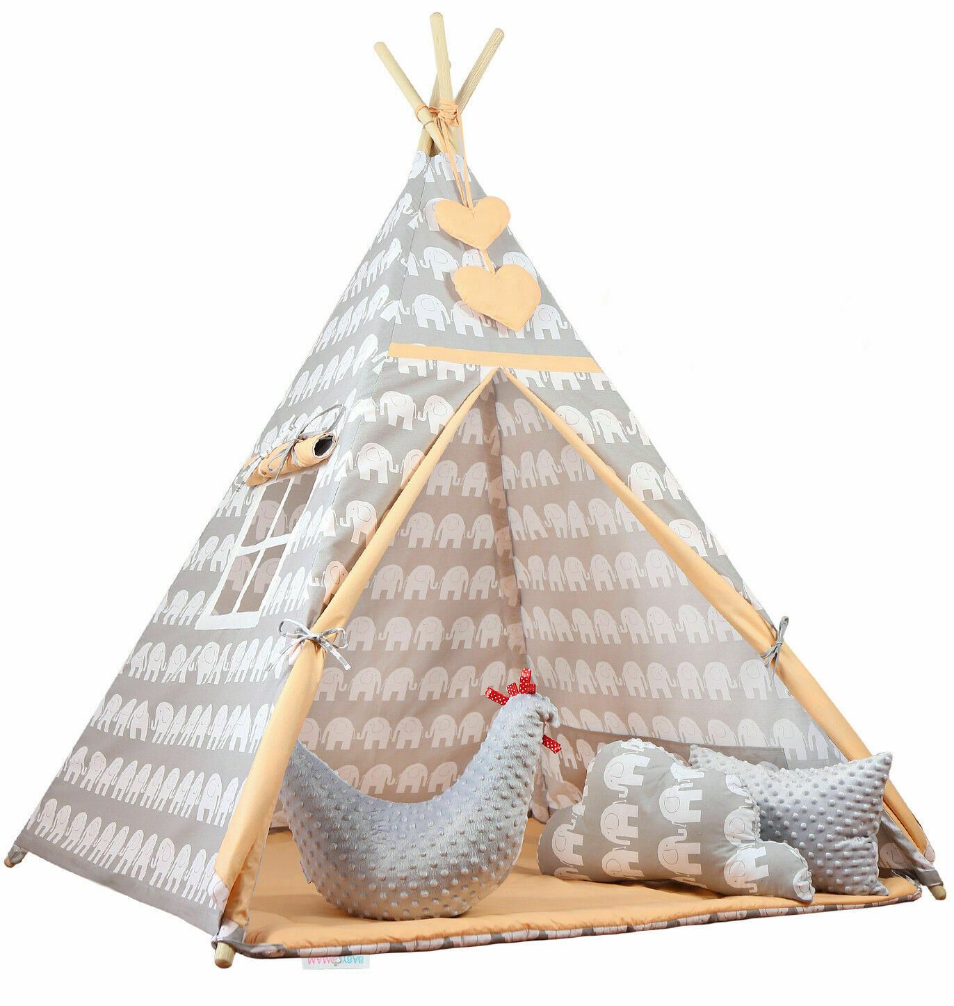 Teepee Wigwam Indoor Outdoor Kids Playhouse Tent With Three Cushions Happy Savannah