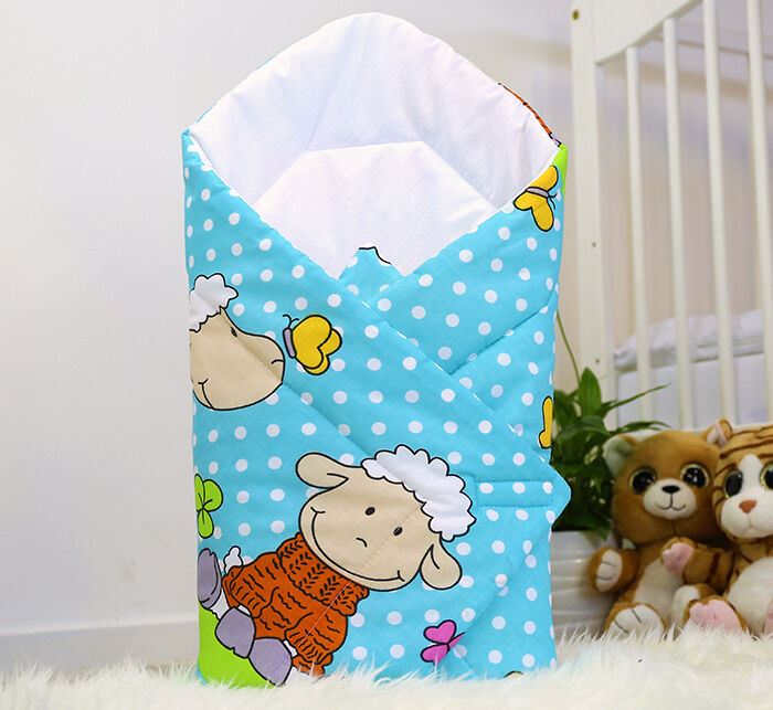Baby Swaddle Wrap Newborn Bedding Blanket 100% Cotton Sleeping Bag Sheep Turquoise