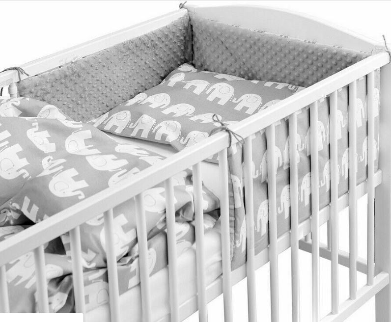Baby 6Pc Dimple Bedding Set Pillow Duvet Quilt Sheet Bumper Fit Cotbed 140X70cm Dimple Grey/ Grey Elephants