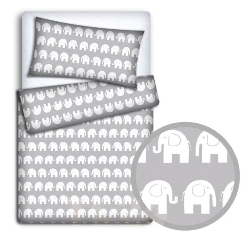 Baby 4Pc Bedding Set Pillow Duvet Quilt Fit Cotbed 140x70cm Elephants Grey