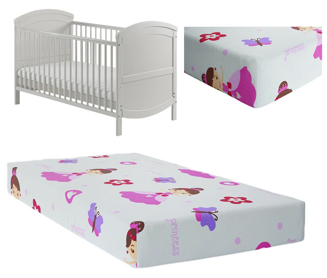 Baby Fitted Cot Sheet Printed Design 100% Cotton Mattress 120X60 cm Butterfly Princess