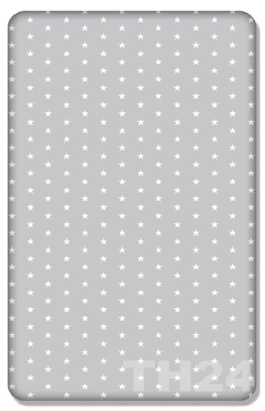 Baby Fitted Cot Sheet Printed Design 100% Cotton Mattress 120X60 cm Small White Stars On Grey