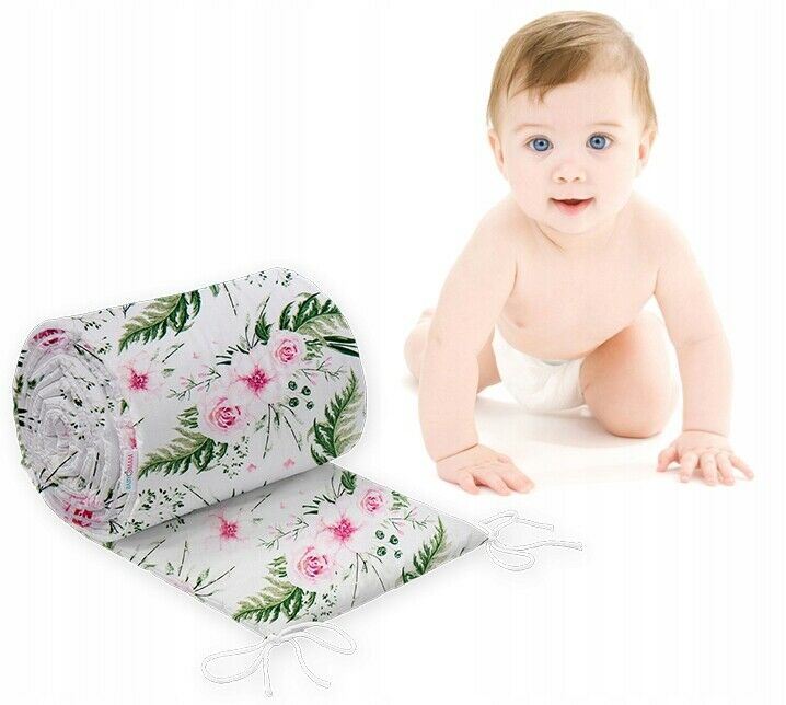 Baby Padded Bumper 100% Cotton To Fit Crib All Round 260cm Garden Flowers