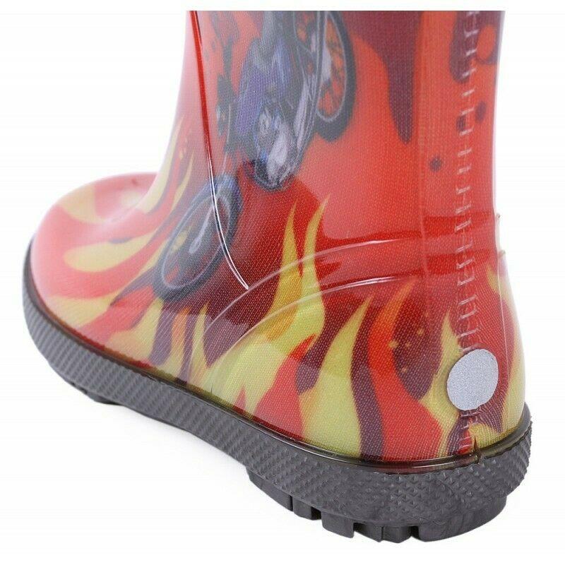 Wellies Kids Rain Snow Boots Removable Inner Lining Socks Wellington Flames