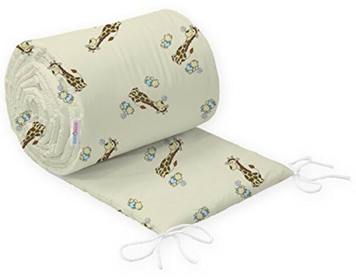 Baby Padded Bumper 100% Cotton To Fit Crib All Round 260cm Giraffe Ecru