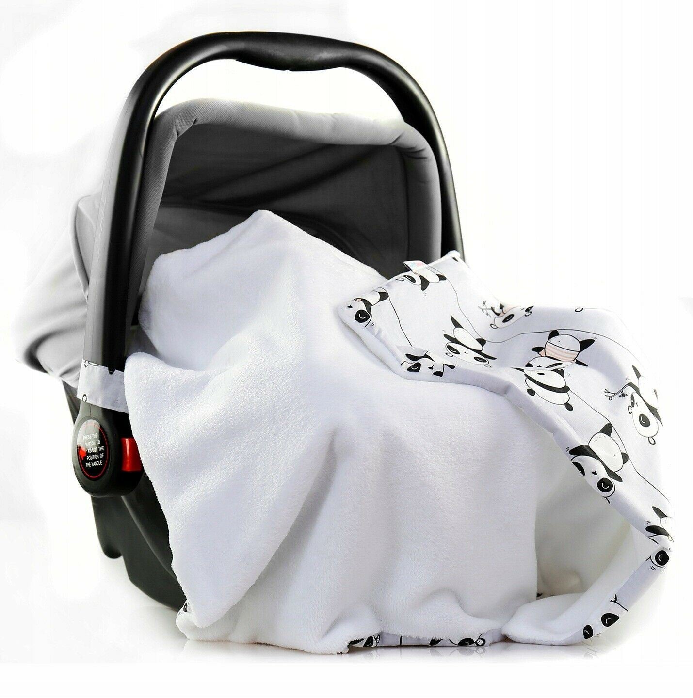 Car Seat Kids Baby Swaddle Travel Cotton Blanket 75X50cm Soft Wrap Double Sided White-Panda Grey