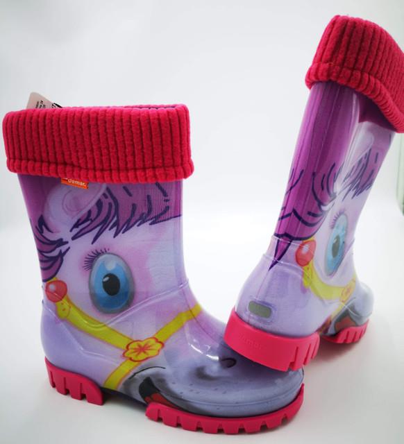 Wellies Kids Rain Snow Boots Removable Inner Lining Socks Wellington Pony