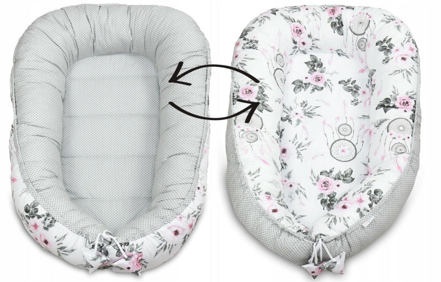 Baby 6pc Double-sided soft infant Cocoon White Dream Catcher/ Dots with Grey