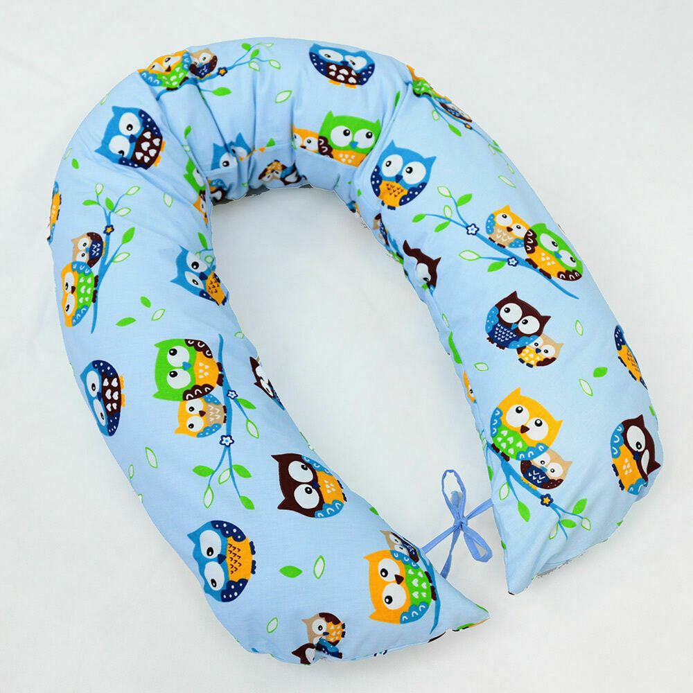 Large Breastfeeding Pillow Baby Nursing Maternity Pregnancy Cotton Cover 170cm Owls Blue