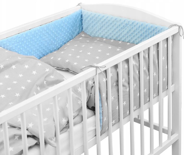 Baby 6Pc Dimple Bedding Set Duvet Quilt Sheet Fit Cotbed 140X70cm Dimple Blue/ Small White Stars On Grey