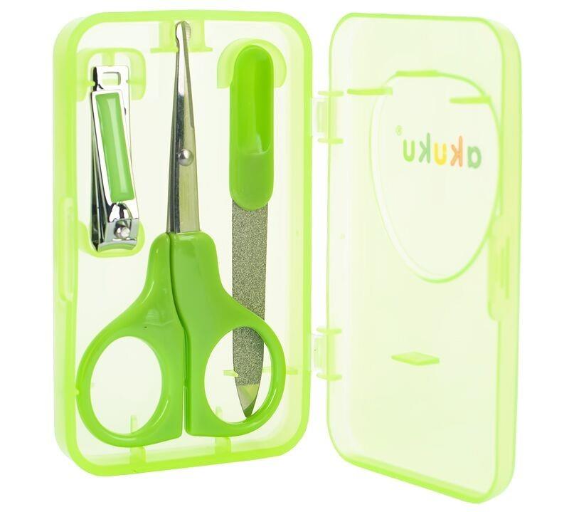 Manicure Set Akuku Baby Child Scissors Clipper Nail File Elegant Case Green