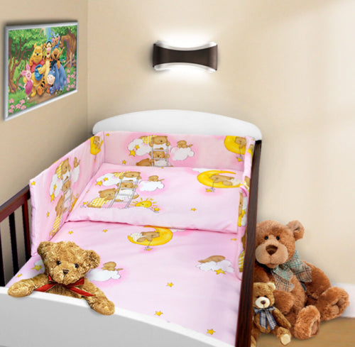 5Pc Bedding Set Nursery Pillow Duvet Bumper Fit Cot 120x60cm Ladder Pink