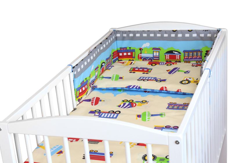 5Pc Bedding Set Nursery Pillow Duvet Bumper Fit Cot 120x60cm Trucks