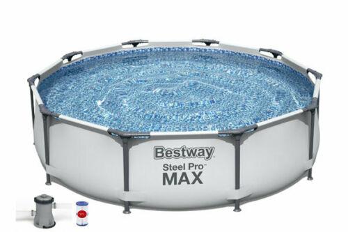 56408 Bestway 10Ft 305cmx76cm Grey Steel Pro Max Round Pool With Filtration Pump