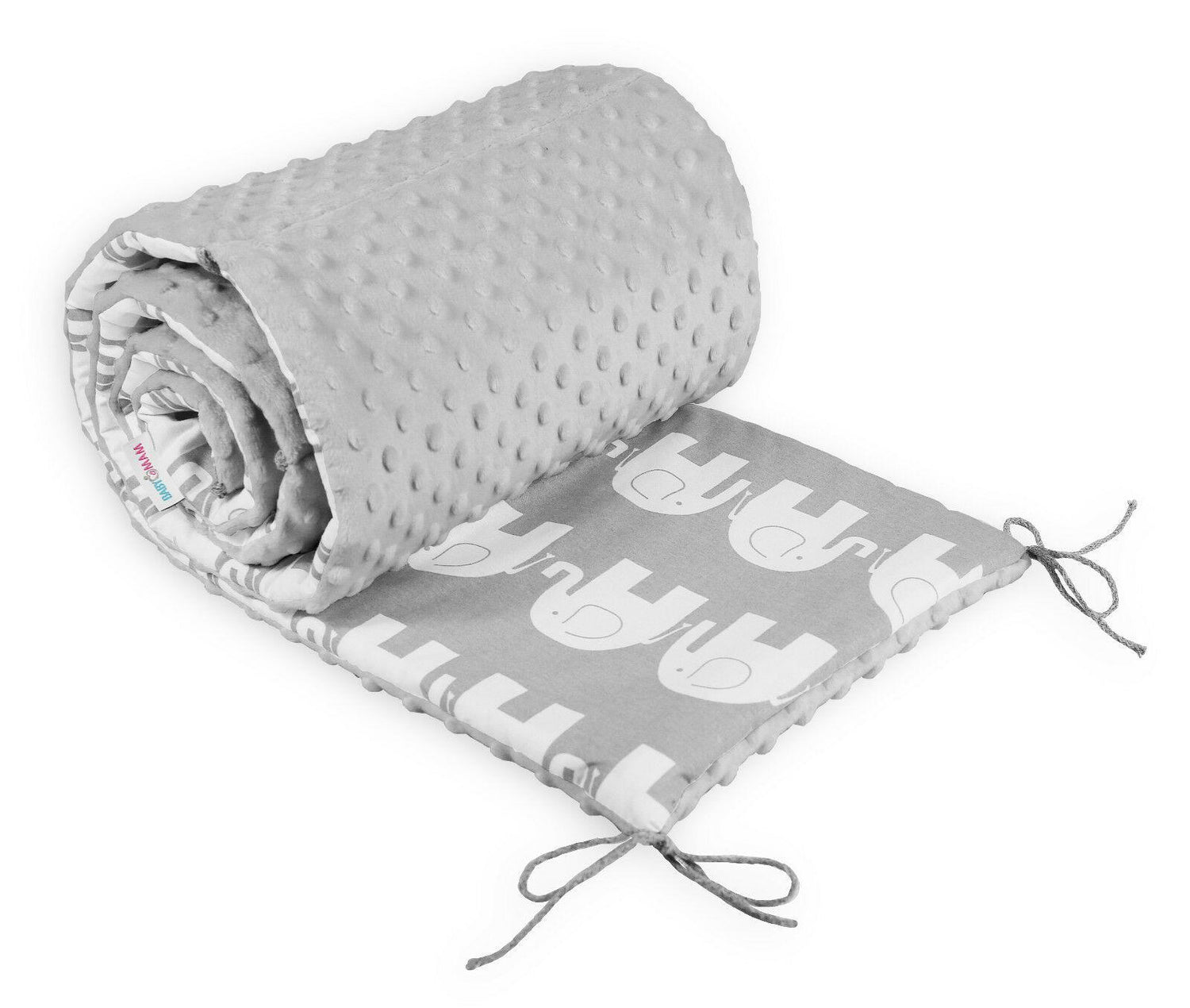Baby dimple padded bumper nursery protection fit cot bed 190cm Grey / Grey elephants